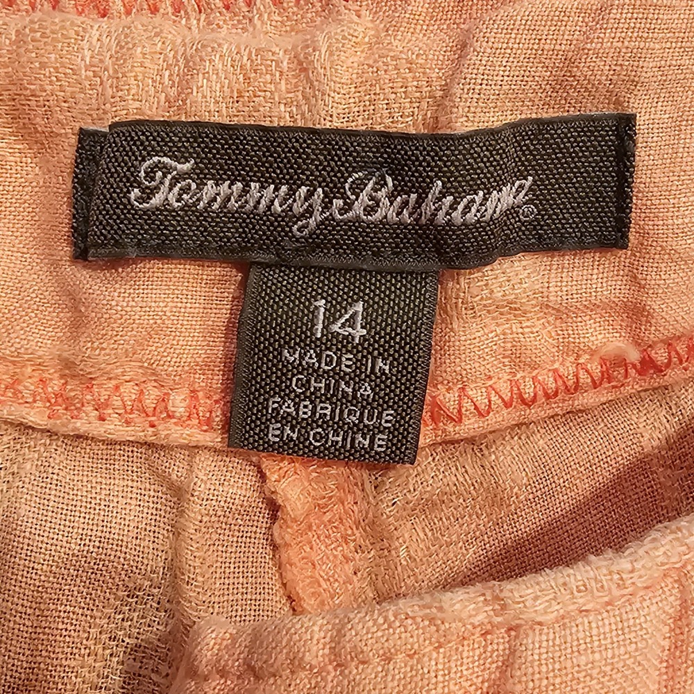 Tommy Bahama Womens 14 Coral Orange Linen Tropical Leaf Jacquard Wide Leg Pants - Picture 5 of 8